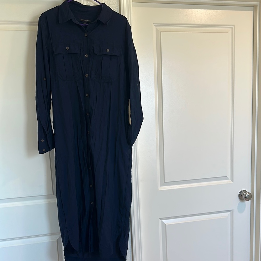 Banana Republic Blue Long Sleeve Collared‎ Shirt Dress